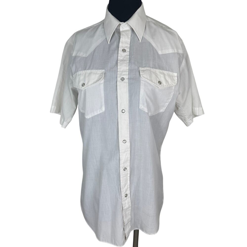 Vintage Sheplers White Pearl Snap Western Shirt Short Sleeve 14.5 As Is Project